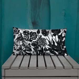 Pillow with black and white tulips